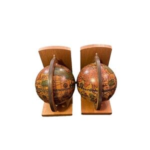 Vintage Italian Old World Globe Bookends 2 Piece Set Spinning Latin World Italy